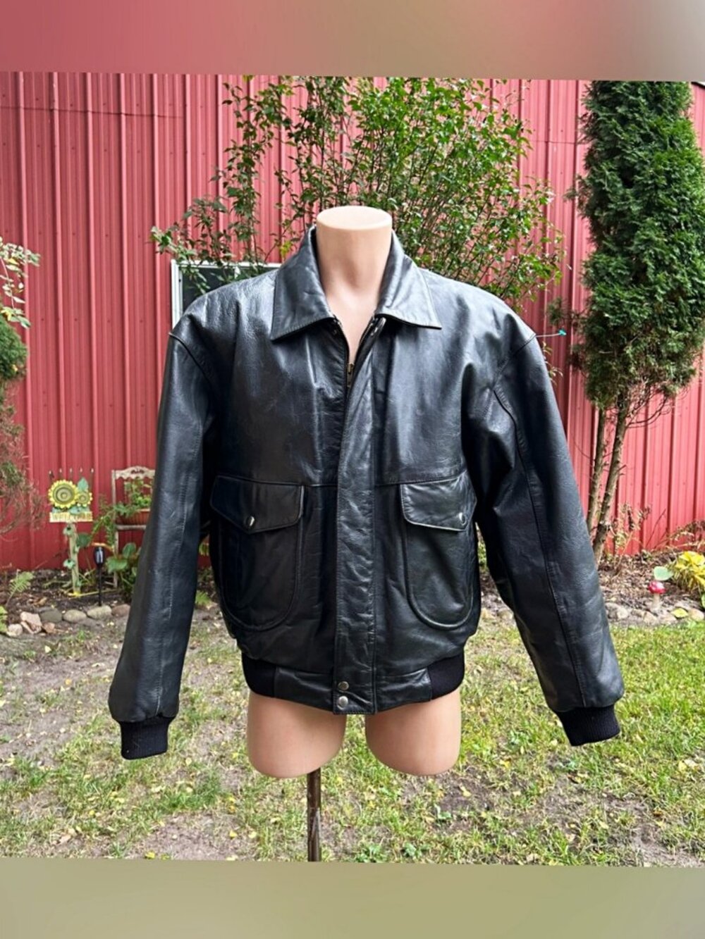 Vintage Wilsons Mens Black Leather Aviator Bomber Jacket~M~